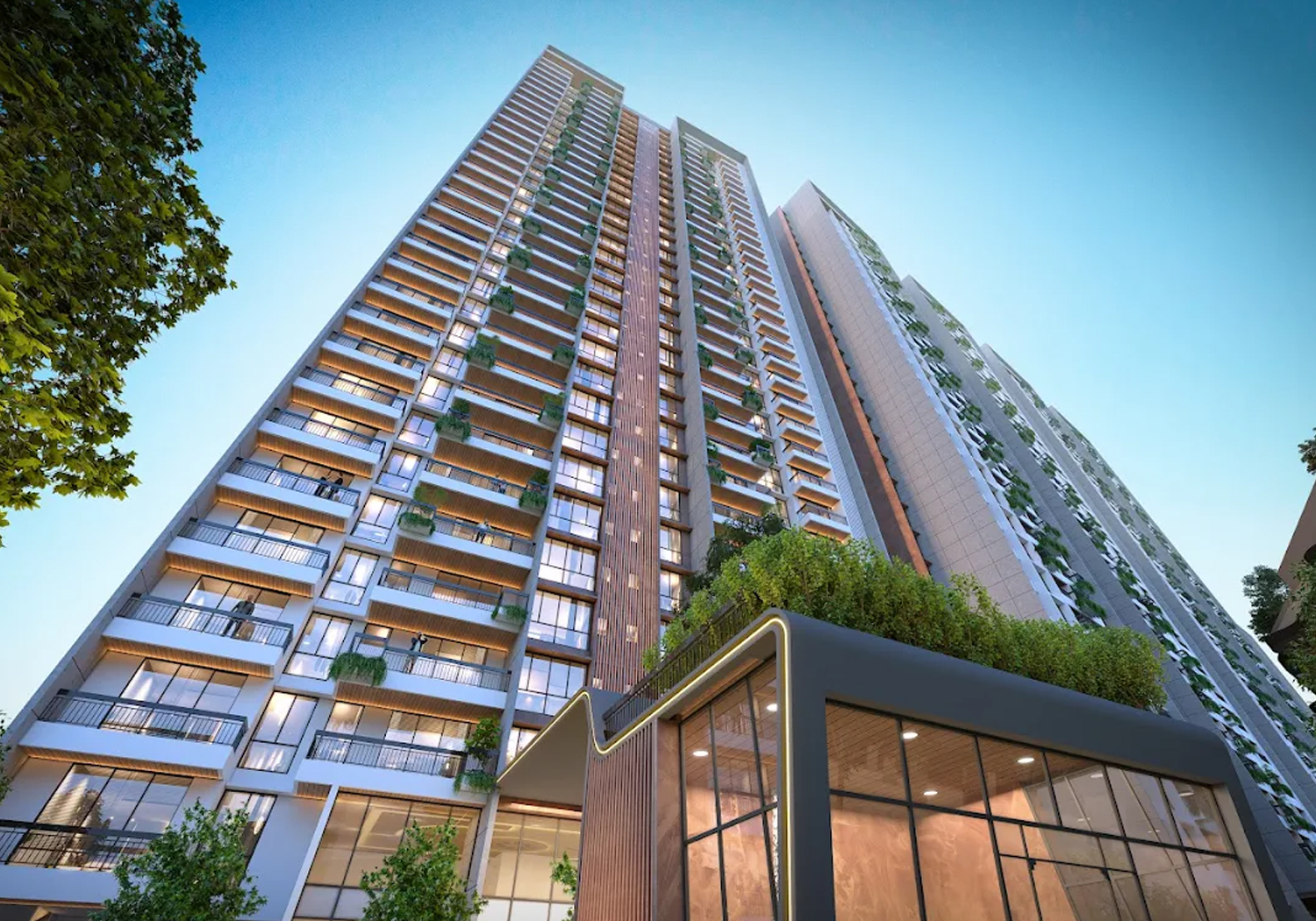 Exterior view of Austin Yana &mdash; photo gallery, images, brochure, amenities, cost sheet, price breakup, availability details, RERA number, RERA certificate, possession date, layout plan, logo, floor plan, master plan, and location map showcasing project highlights and features.